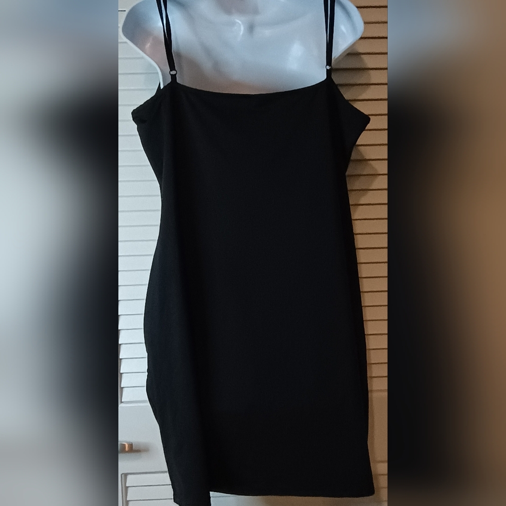 Shein Sexy Black Spaghetti Strap Adjustable Elastic Zip-Front Mini Dress No Size - Picture 7 of 7